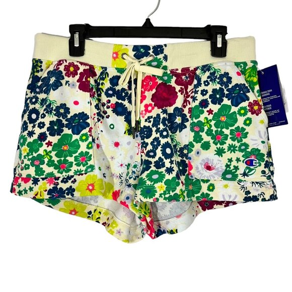NEW CHAMPION FLORAL SHORTS WOMENS MEDIUM FLOWER POWER MULTI COLOR FRENCH TERRY N - Picture 2 of 8